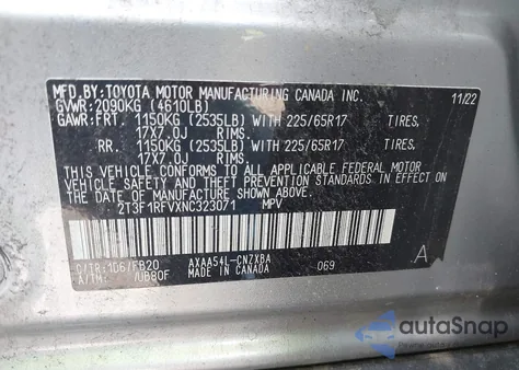 2022 Toyota Rav4 Le from USA, damaged, VIN 2T3F1RFVXNC323071